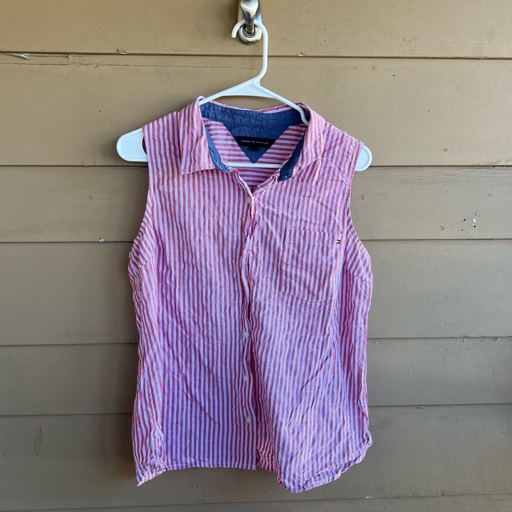Tommy Hilfiger Striped Button Down Shirt - Size L Preppy Casual Lightweight